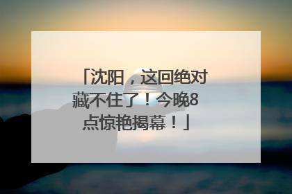 沈阳，这回绝对藏不住了！今晚8点惊艳揭幕！